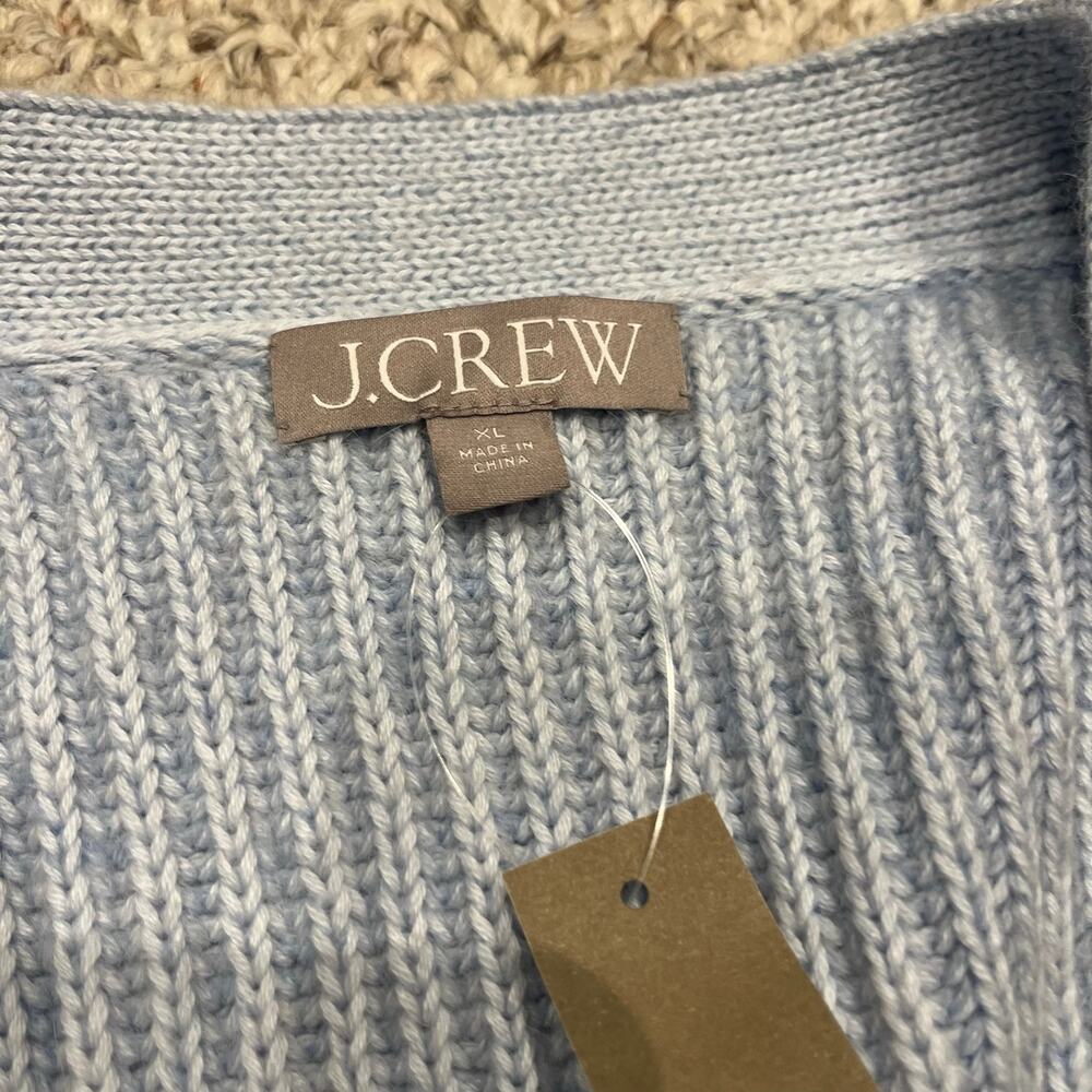 NEW J Crew Ribbed V-Neck Cardigan Sweater XL Light Blue Preppy Classic Casual - Picture 2 of 7